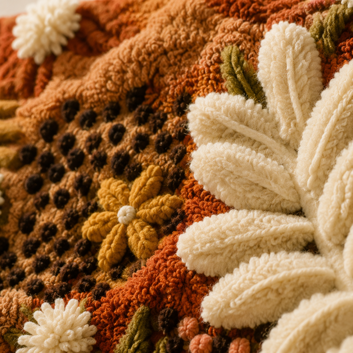 Close-up of Hewn Earth Autumn Meadow wall art, featuring detailed autumn foliage and natural landscape elements.