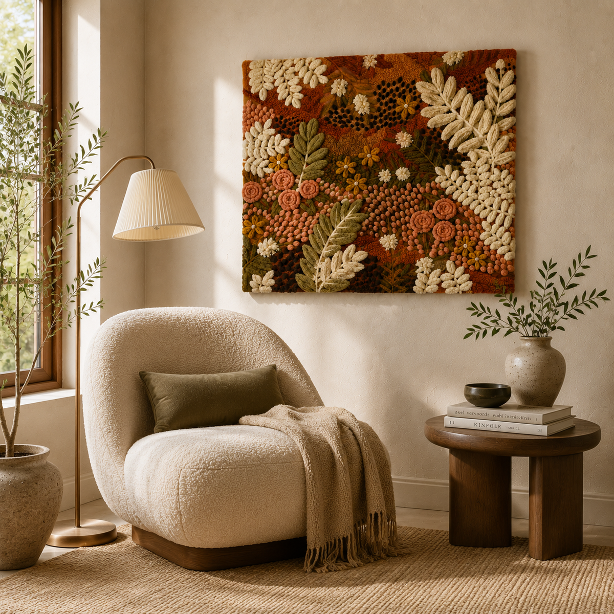 Autumn Meadow wall art by Hewn Earth featuring a vibrant landscape scene with colorful fall foliage and trees.