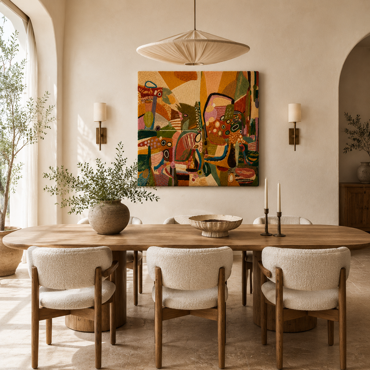 Hewn Earth Garden Geometry wall art featuring abstract geometric shapes in earthy tones, ideal for garden or outdoor decor.