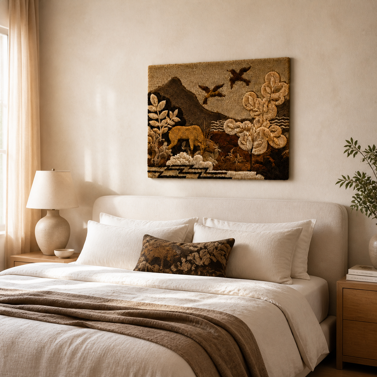 Hewn Earth Woodland Passage wall art featuring natural woodland landscape with trees and forest scene in muted tones.
