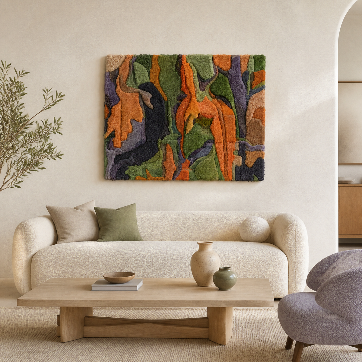 Hewn Earth Canyon Rhythm wall art featuring abstract mountain landscape in neutral tones, ideal for modern home decor.