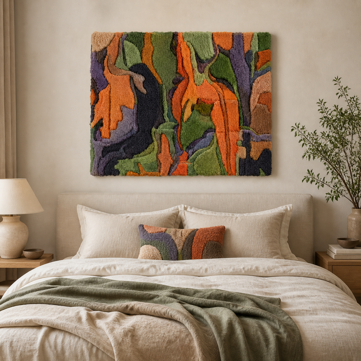 Hewn Earth Canyon Rhythm wall art featuring abstract earthy tones and textured patterns on a canvas display.