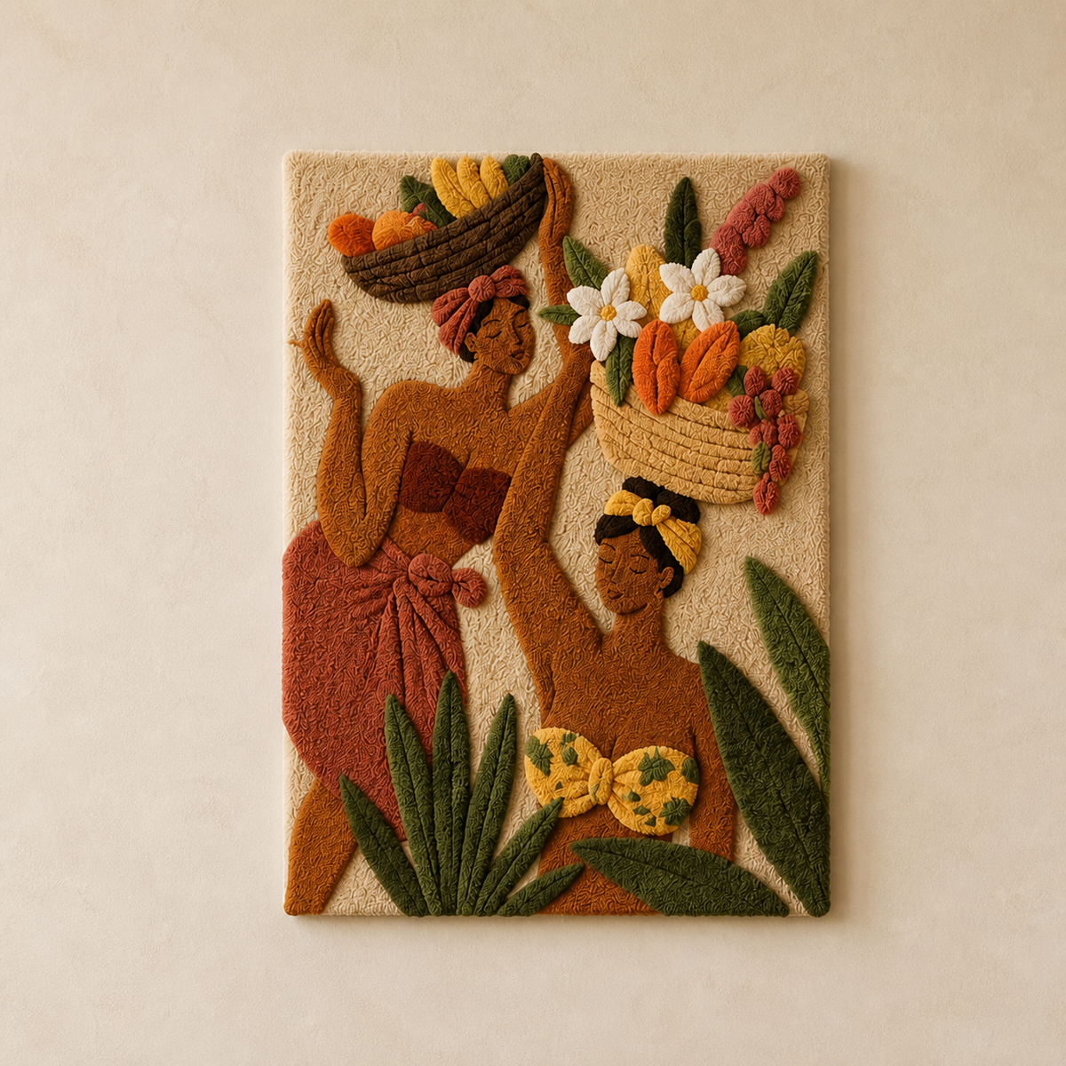 Hewn Earth Garden Harvest wall art featuring vibrant illustrations of garden produce on a decorative wall hanging.