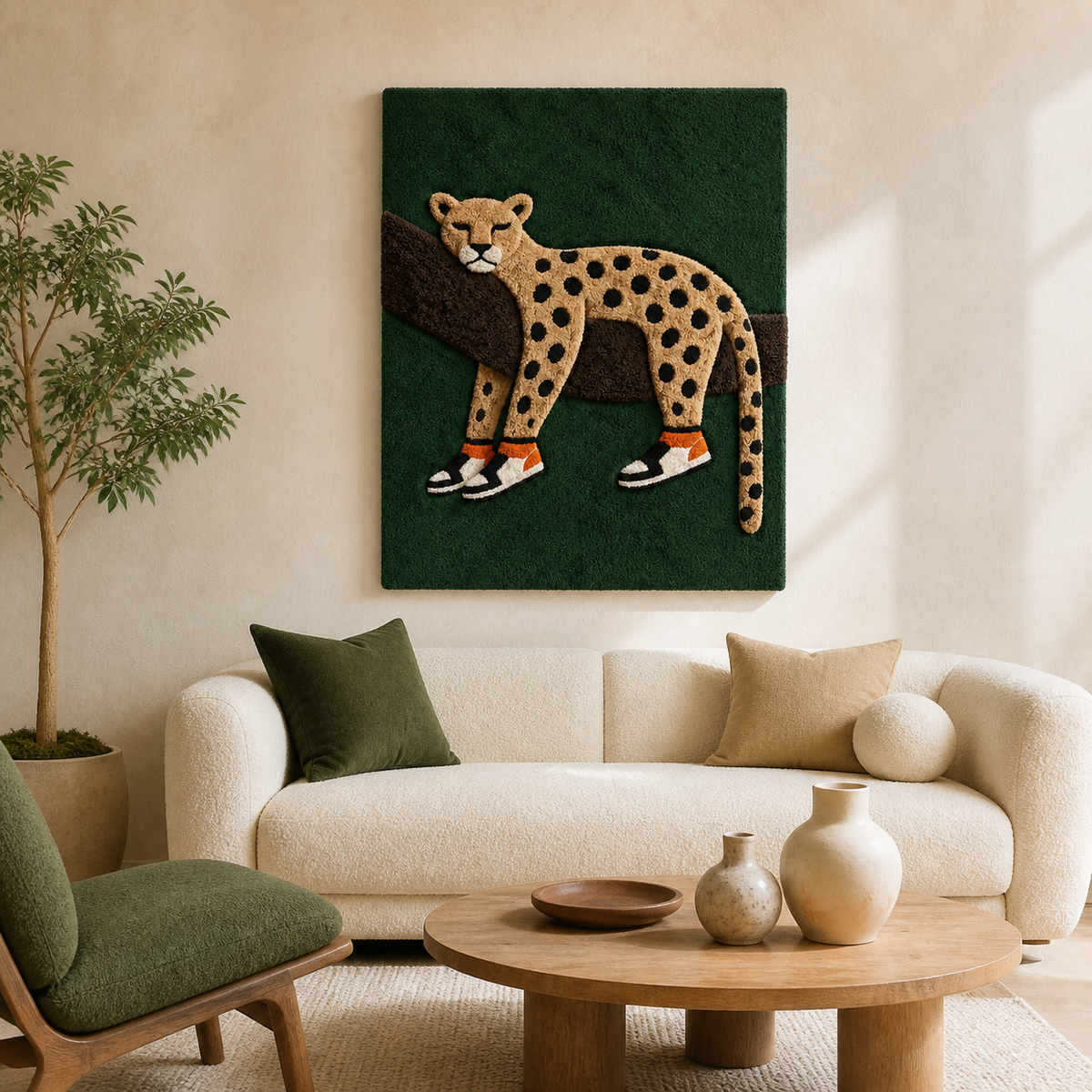 Emerald Prowler wall art by Hewn Earth featuring vibrant green and black abstract design on a canvas.