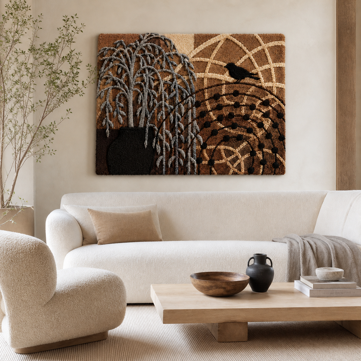 Hewn Earth Willow at Dusk wall art featuring a serene landscape with willow trees during sunset in a peaceful natural scene