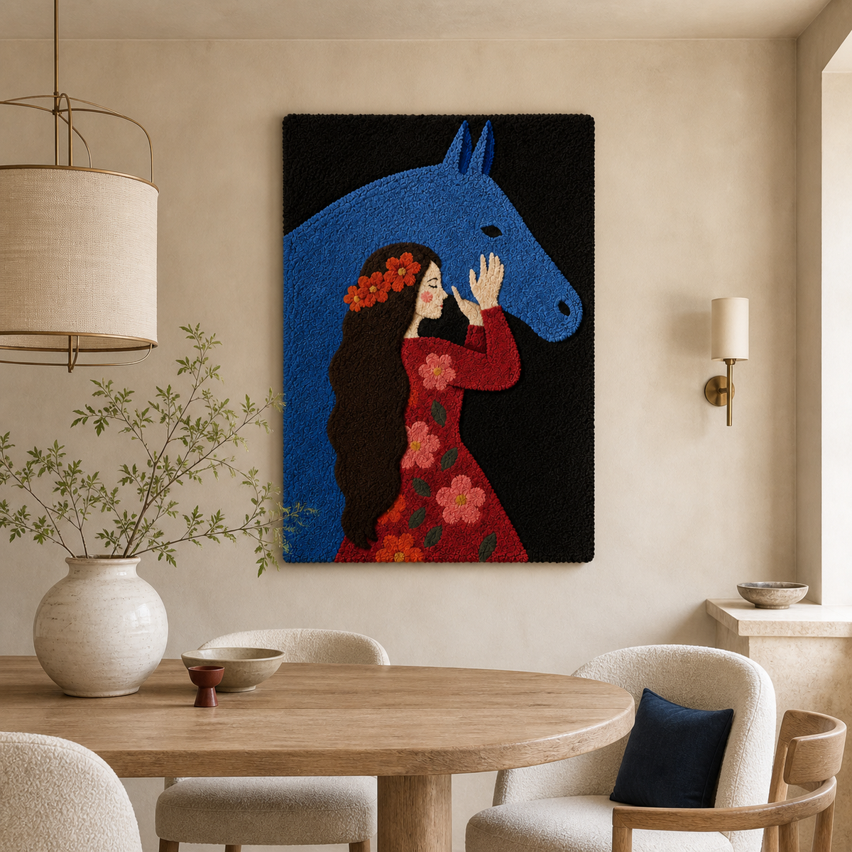 Blue Horse Confidante wall art by Hewn Earth featuring a serene blue horse illustration for home decor.