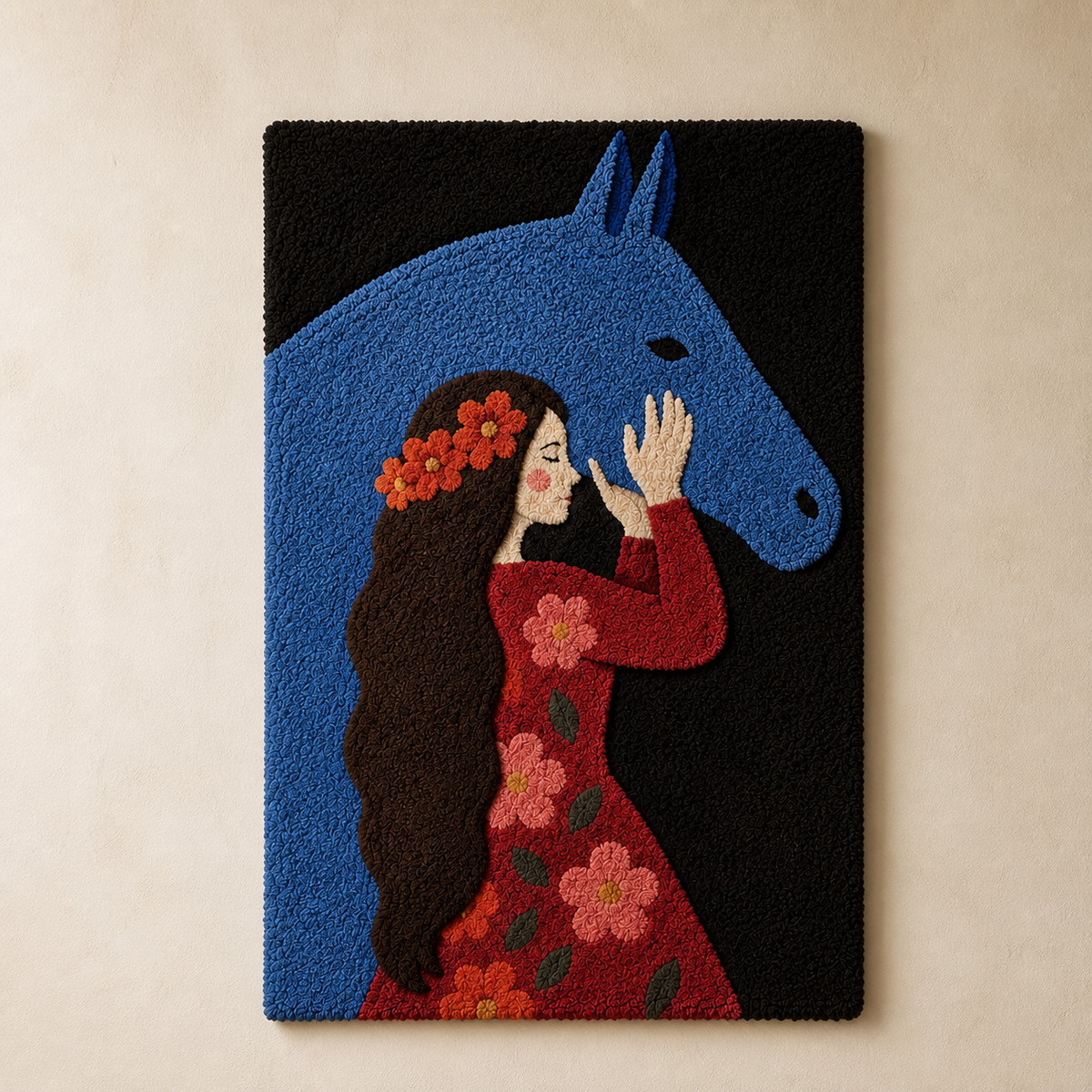 Blue horse Confidante wall art by Hewn Earth featuring a serene blue horse illustration on a neutral background.