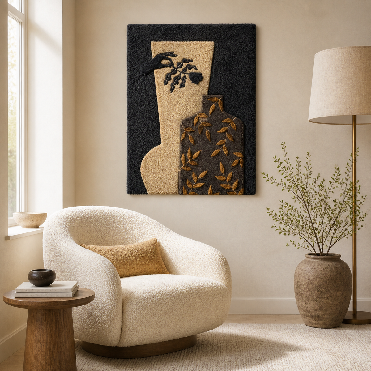 Shadow Vessel wall art by Hewn Earth, featuring a textured, abstract vessel design on a neutral background.