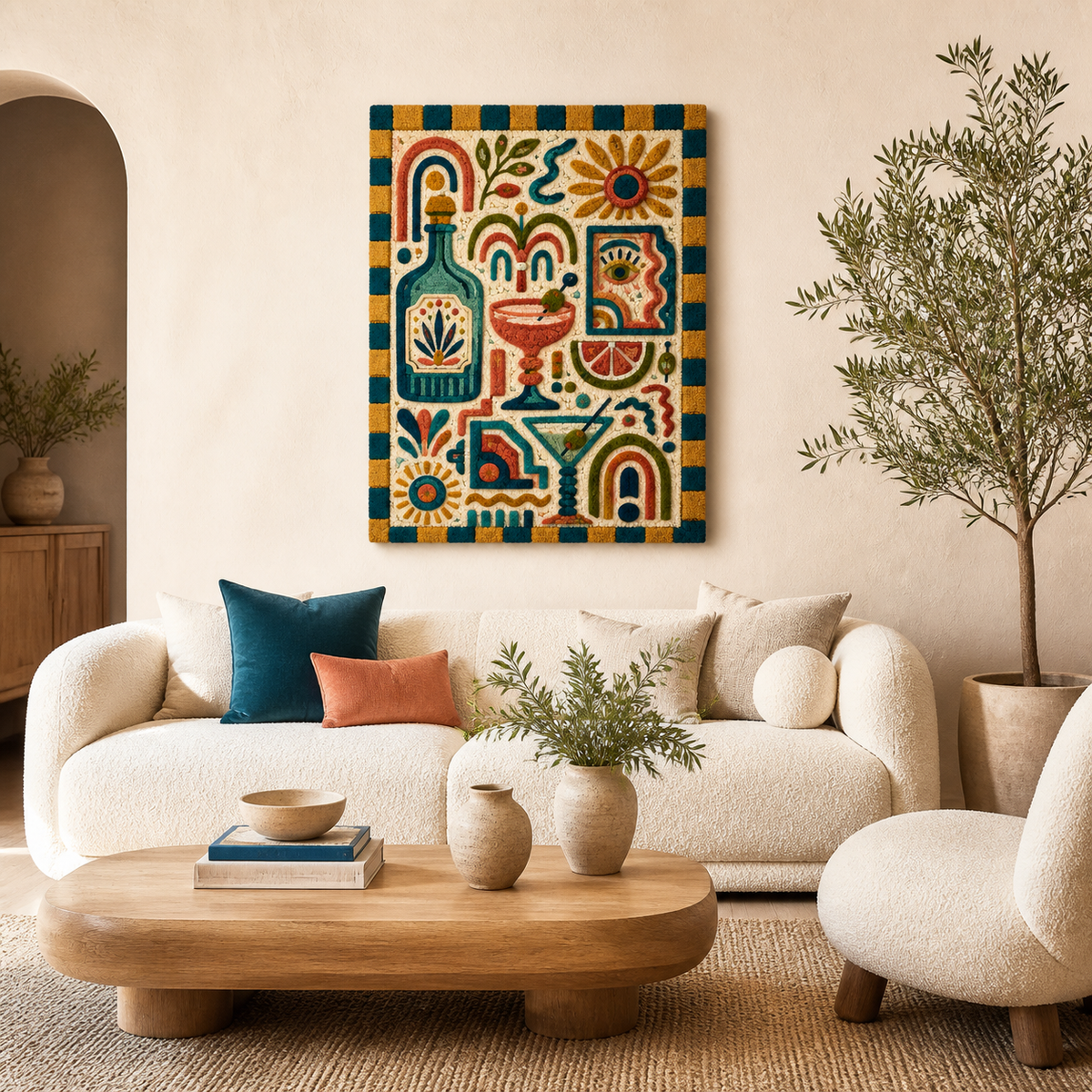 Hewn Earth Sun Temple Glyphs wall art featuring ancient glyph designs on a neutral background for cultural decor.