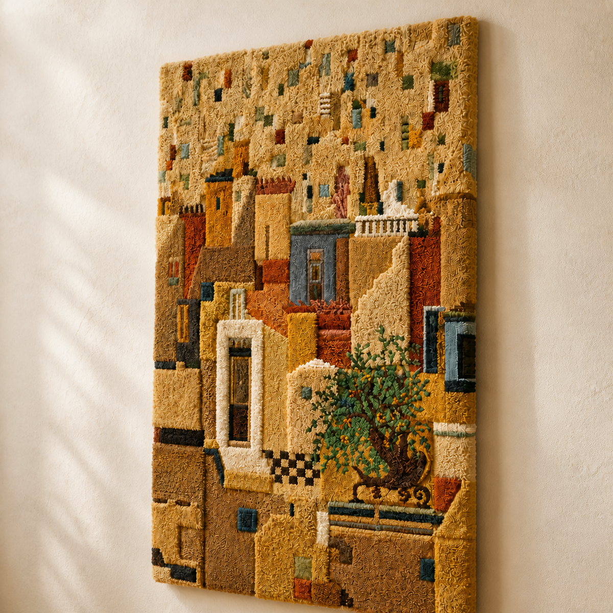 Ochre Courtyard wall art by Hewn Earth, featuring a warm-toned abstract design on a textured canvas.