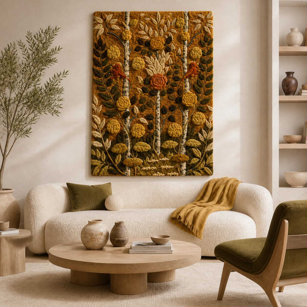 Golden Herbarium wall art by Hewn Earth featuring botanical illustrations with gold accents on a neutral background.