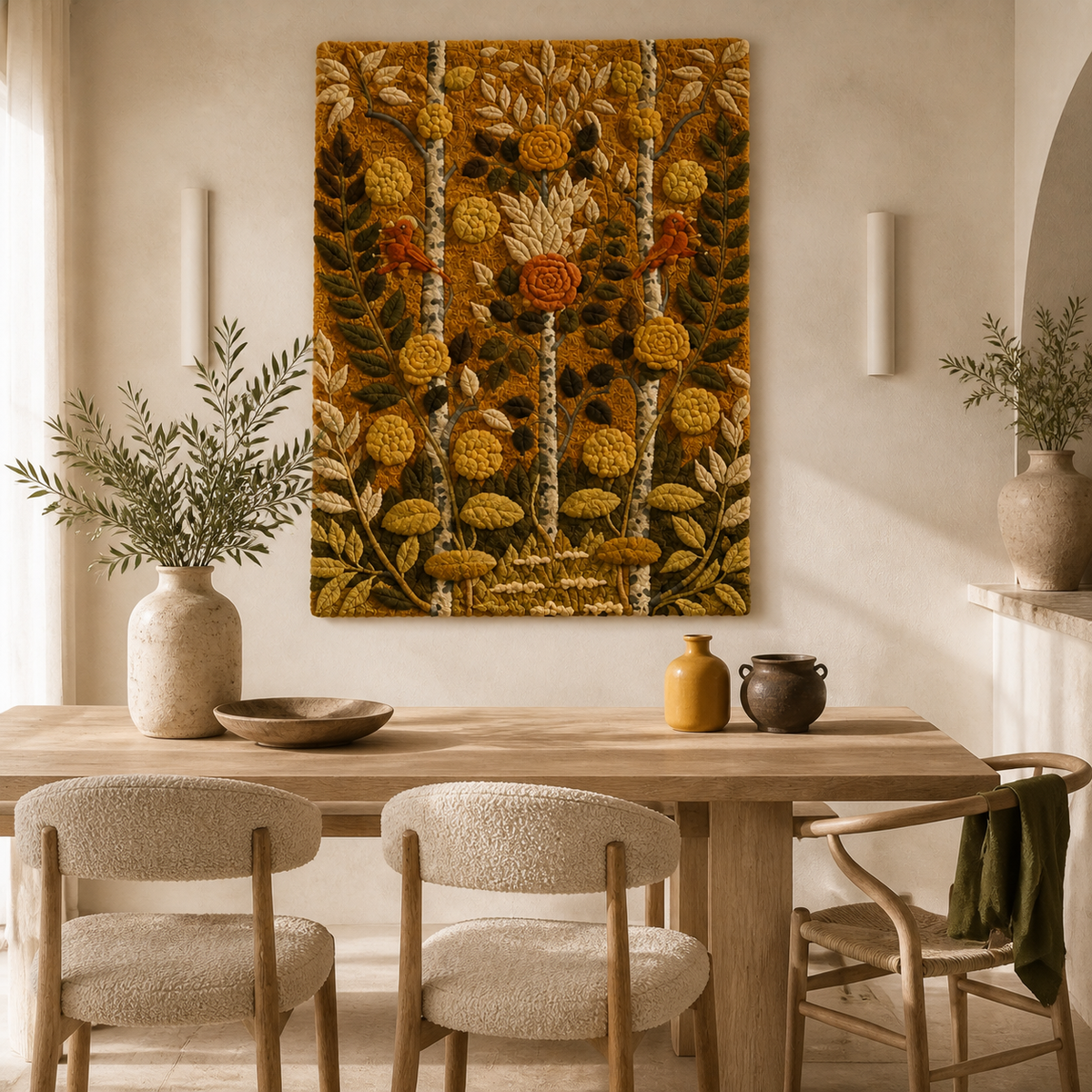 Golden Herbarium wall art by Hewn Earth featuring botanical illustrations on a decorative wall piece.