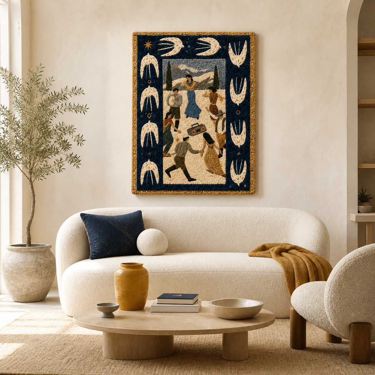 Hewn Earth Moonlit Story Panel wall art featuring a serene moonlit scene on a textured canvas.