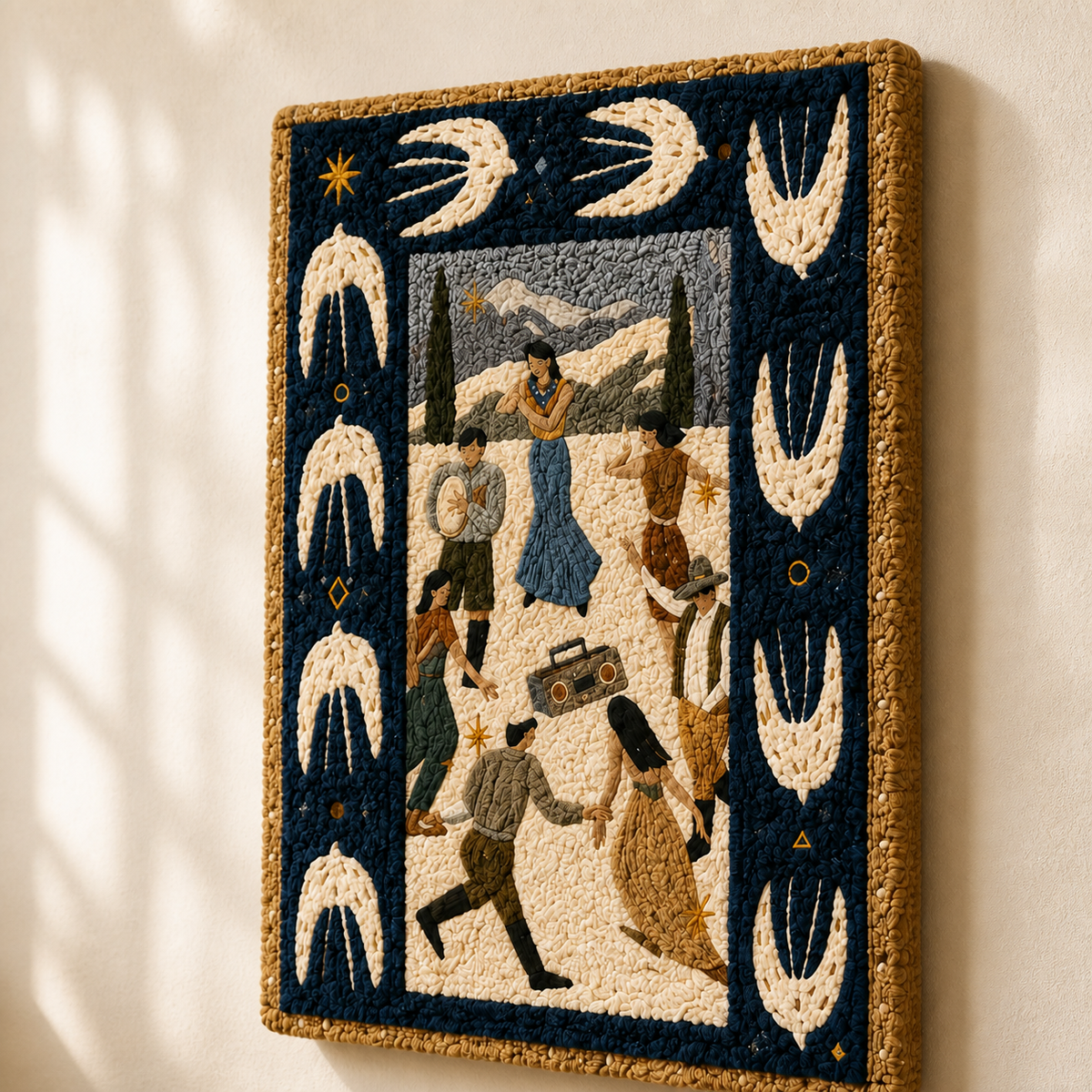 Hewn Earth Moonlit Story Panel wall art featuring a serene moonlit landscape with soft, glowing colors and textured details.