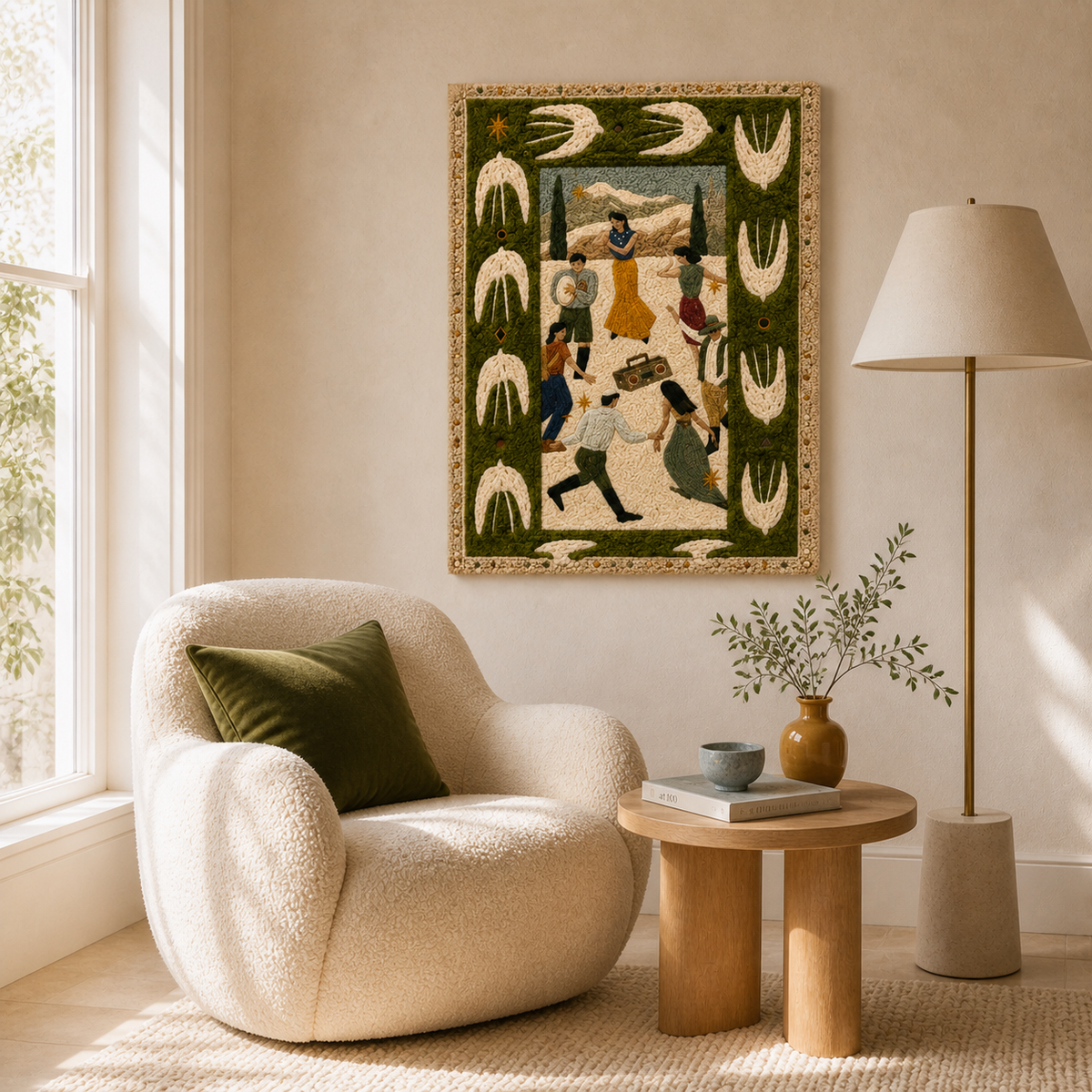 Hewn Earth Olive Story Panel wall art featuring a detailed olive branch design on a neutral background.