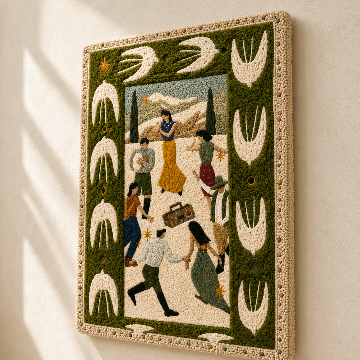Hewn Earth Olive Story Panel wall art featuring a detailed illustration of olives and branches on a natural background.