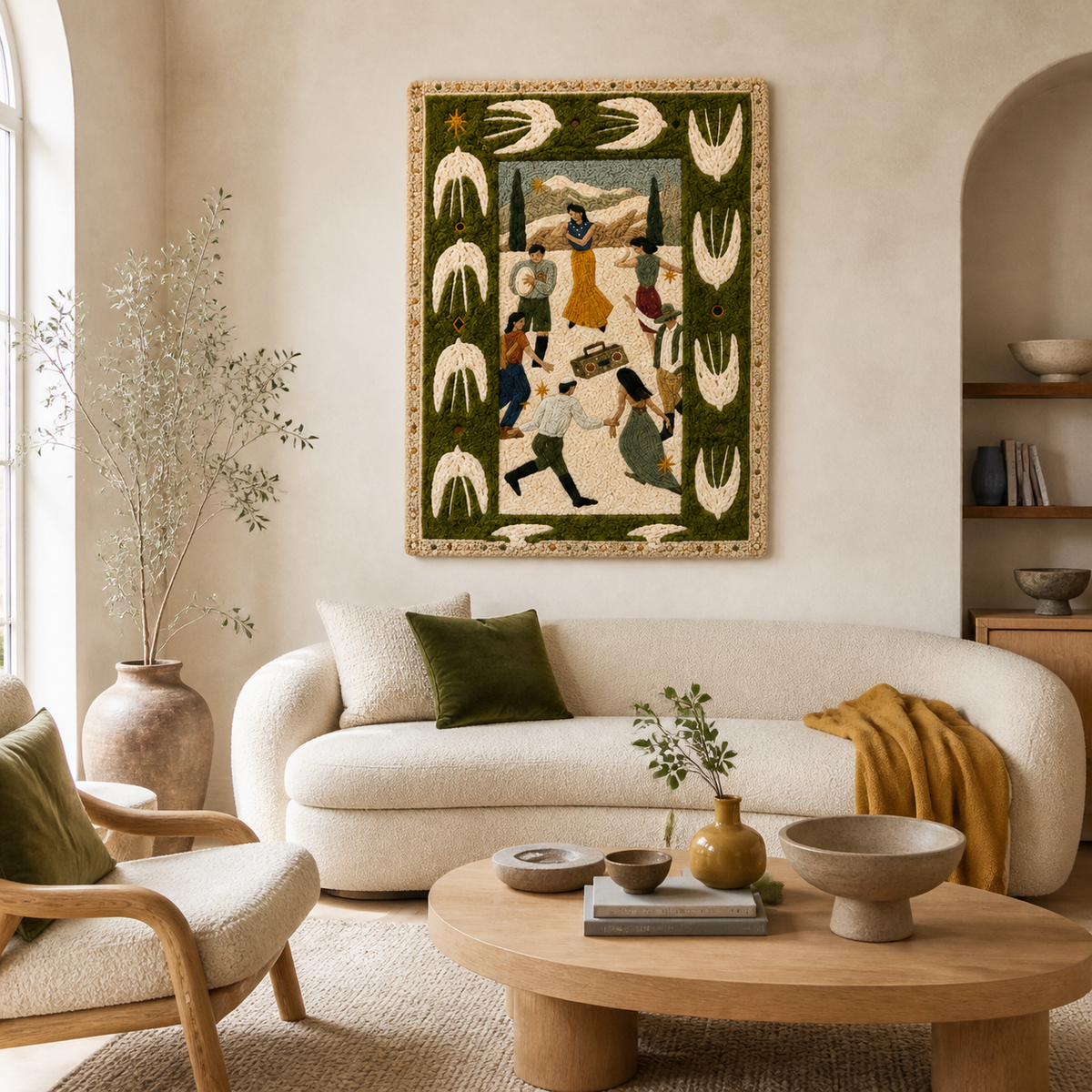 Hewn Earth Olive Story Panel wall art featuring detailed olive branch design on a neutral background.