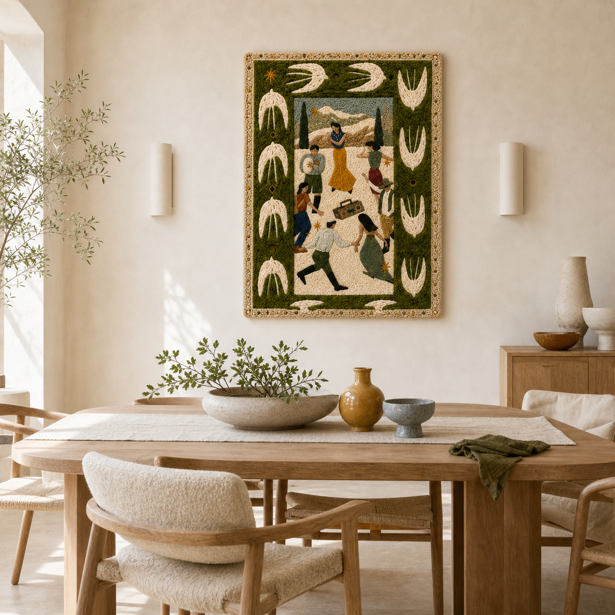 Hewn Earth Olive Story Panel wall art featuring a detailed olive branch design on a neutral background.