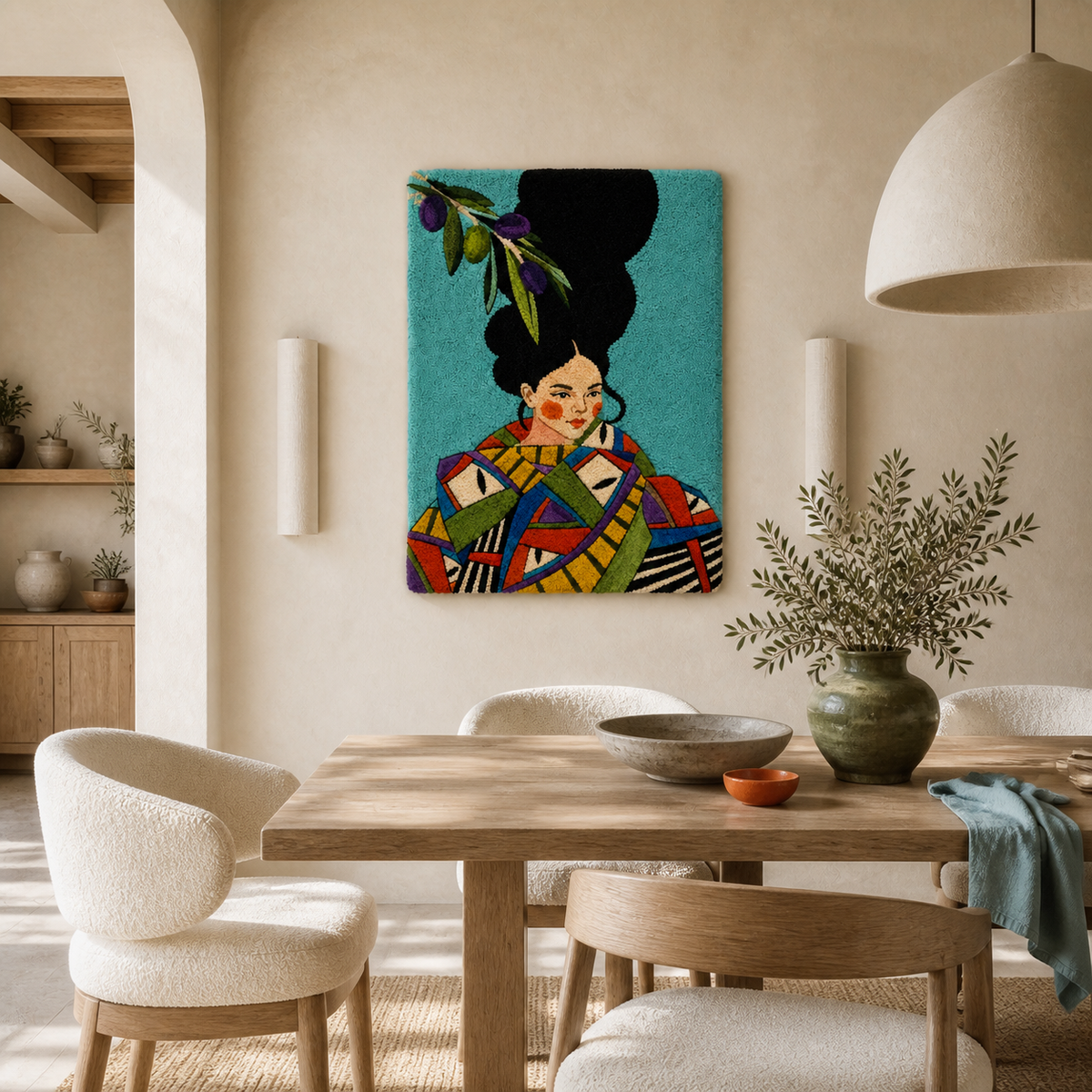 Teal Orchard Muse wall art by Hewn Earth featuring vibrant teal and green botanical design in a modern frame.