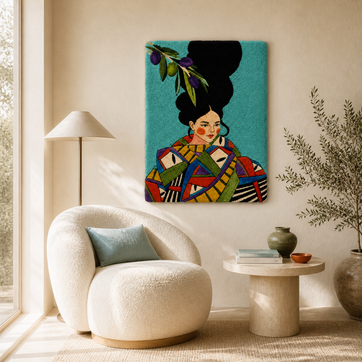Teal Orchard Muse Hewn Earth wall art featuring abstract botanical design on textured canvas, decorative interior decor piece.