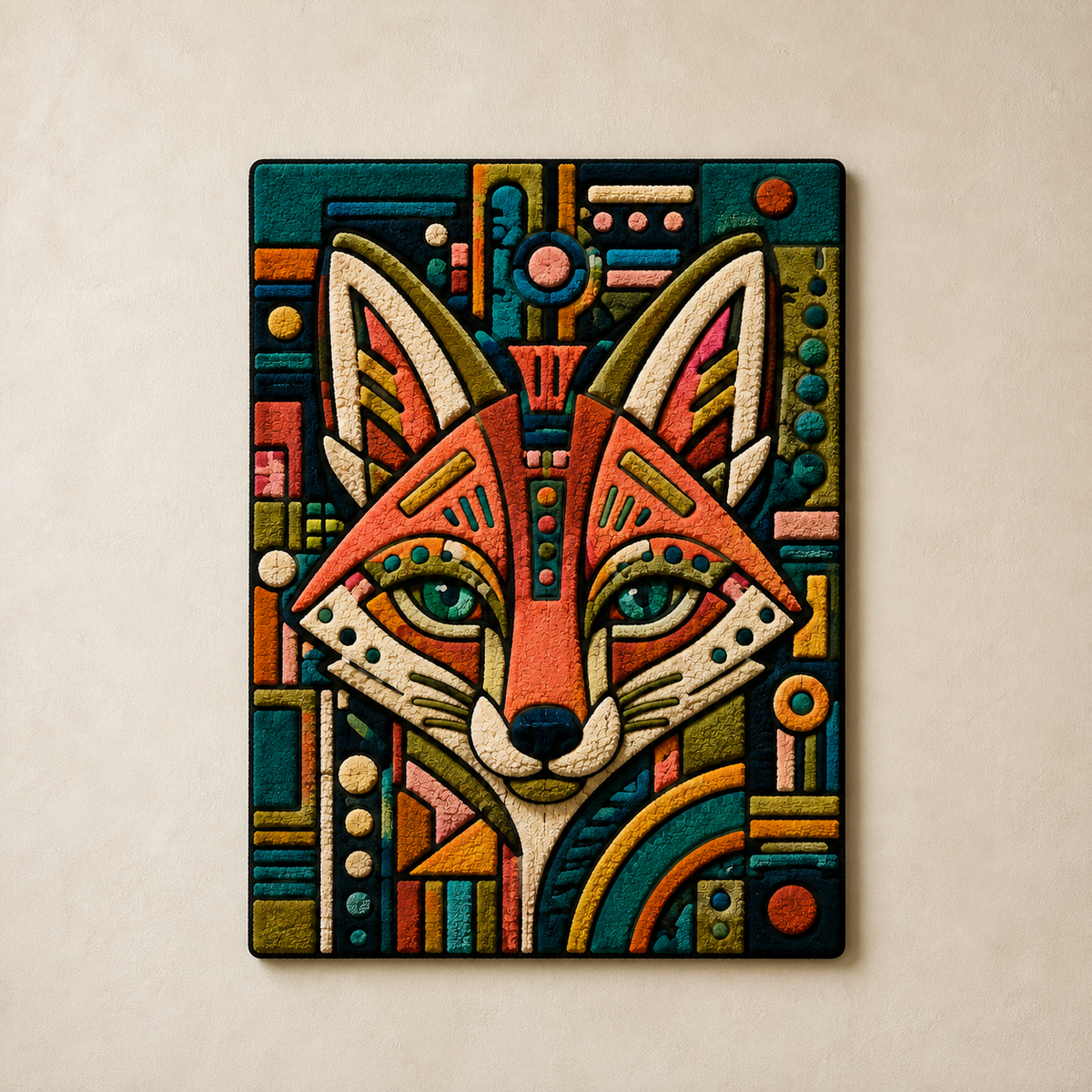 Oracle Fox wall art by Hewn Earth featuring a vibrant, detailed design on a textured surface for stylish home decor.