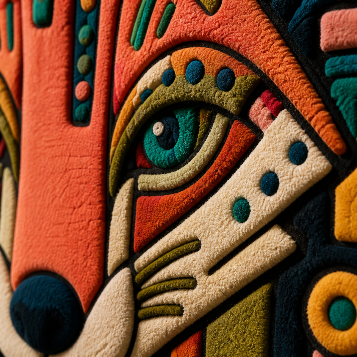 Detailed close-up of Hewn Earth Oracle Fox wall art, featuring intricate designs and natural textures.