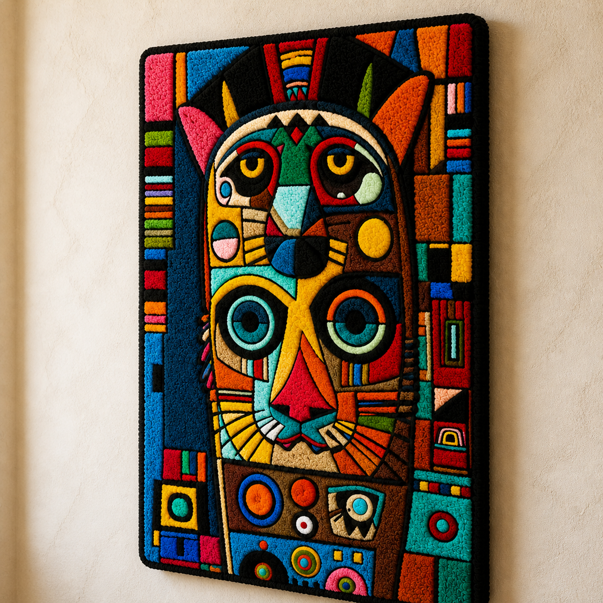 Hewn Earth festival mask wall art, colorful and detailed face design on a canvas or print for home decor.