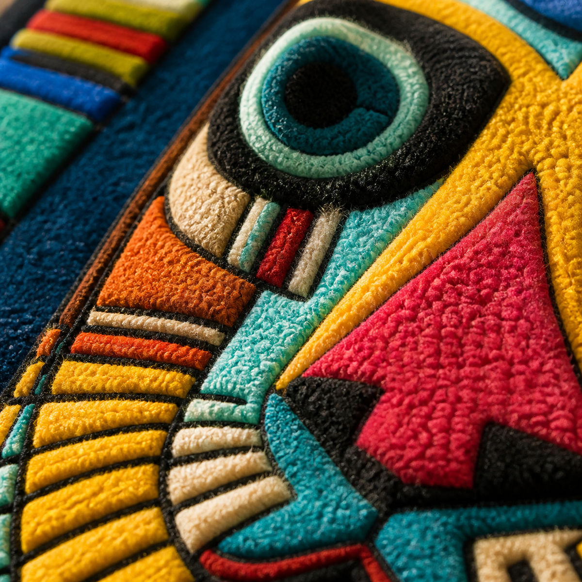 Hewn Earth Festival Mask wall art featuring a detailed, colorful mask design on a textured canvas.