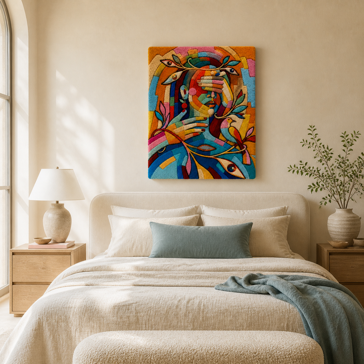 Colorful wall art titled Chromatic Embrace by Hewn Earth featuring vibrant abstract design on a canvas surface.