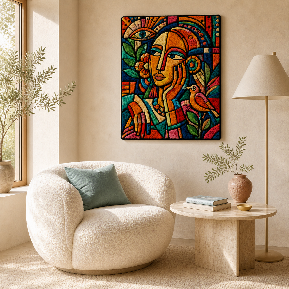 Hewn Earth Garden Oracle wall art featuring intricate natural-inspired designs on a textured surface.