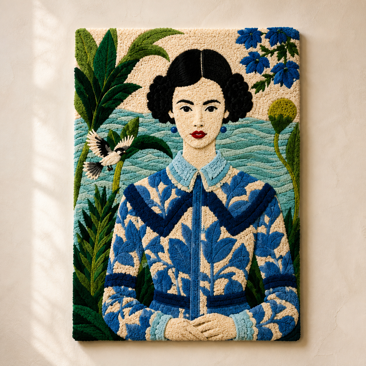 Blue garden wall art by Hewn Earth featuring a vibrant garden portrait, ideal for enhancing home or office decor.