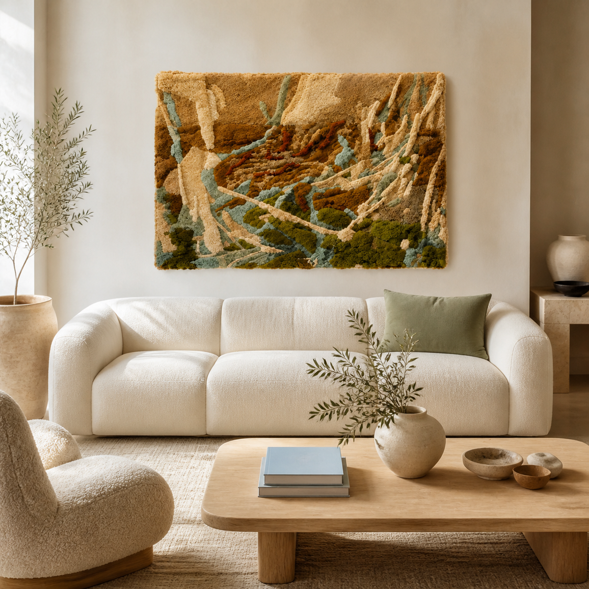 Woven Ravine wall art by Hewn Earth featuring intricate woven patterns in neutral tones, decorative wall decor piece.