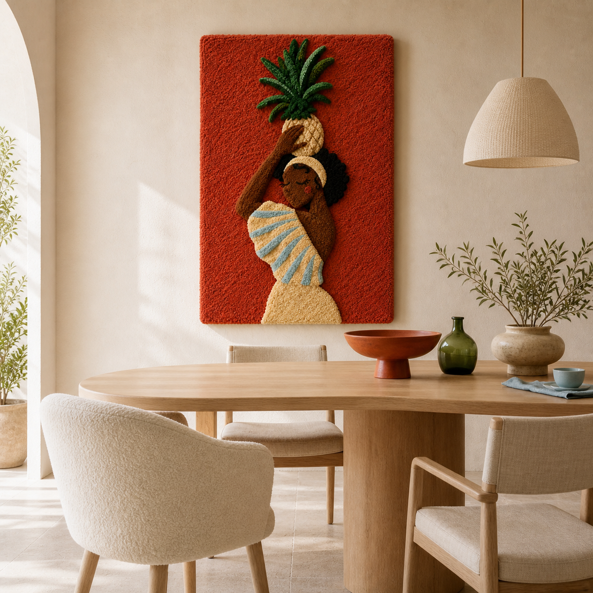 Hewn Earth terracotta wall art featuring a palm bearer design, decorative terracotta sculpture for home wall decor.