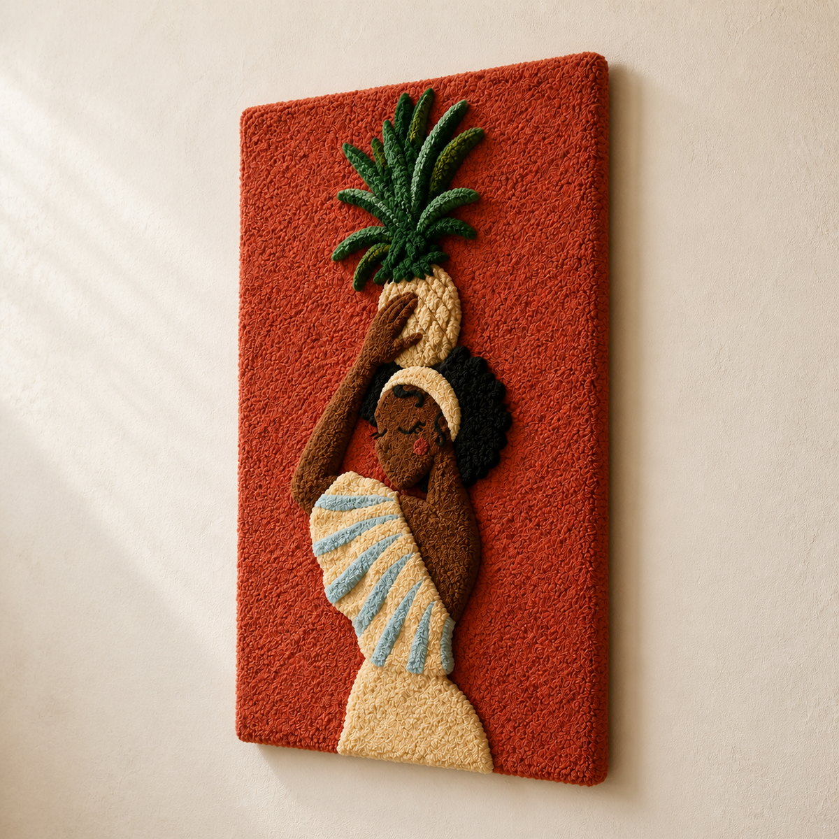 Terracotta Palm Bearer wall art by Hewn Earth featuring a textured, handcrafted ceramic design of a palm tree and bear figure.