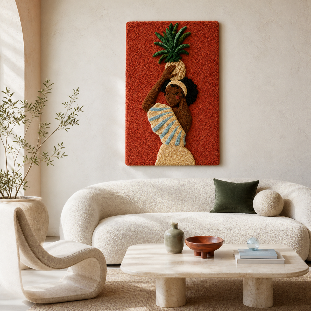 Hewn Earth terracotta wall art featuring a palm bearers design, decorative terracotta sculpture for wall decor.