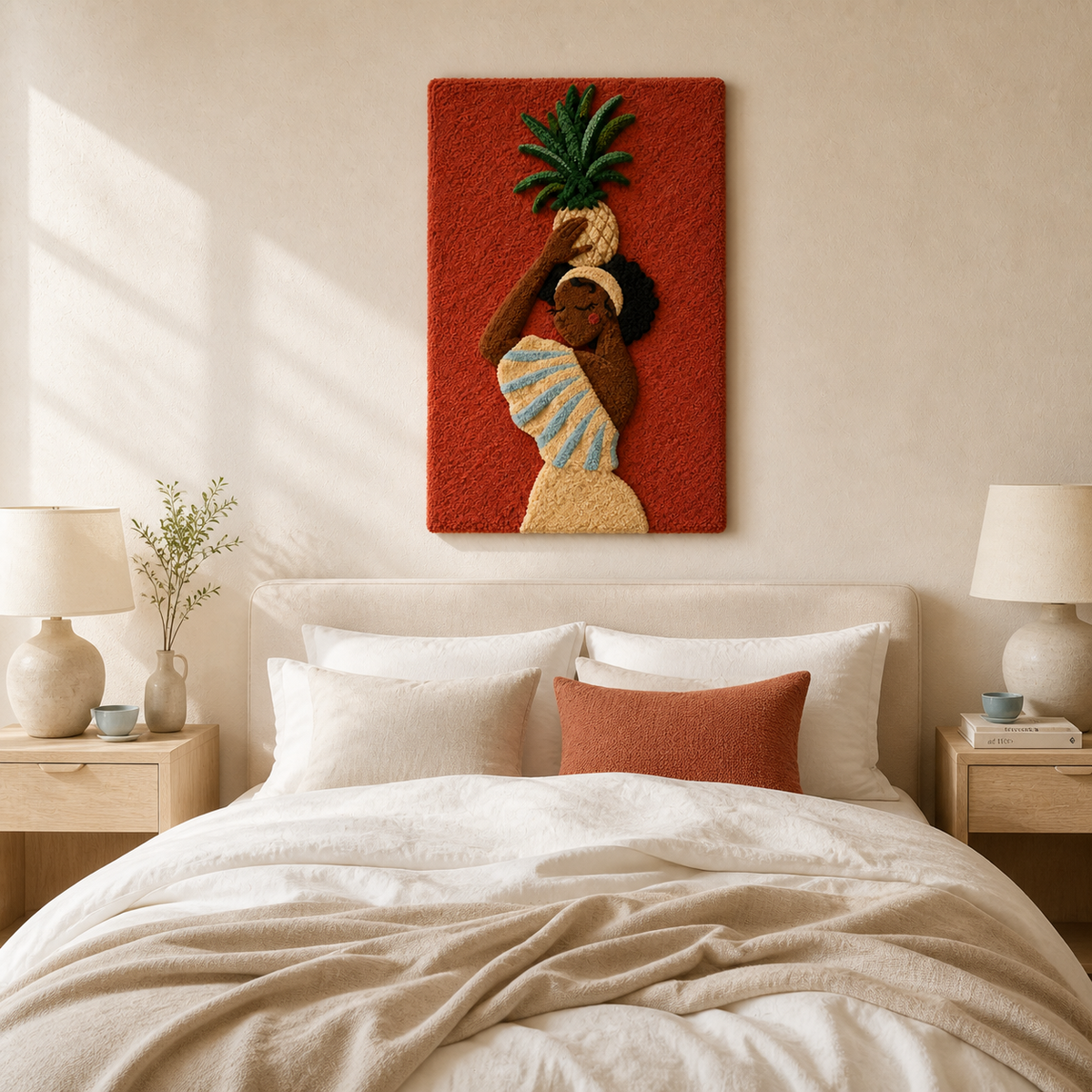 Hewn Earth terracotta wall art featuring a palm bearers design, decorative ceramic wall sculpture for interior decor
