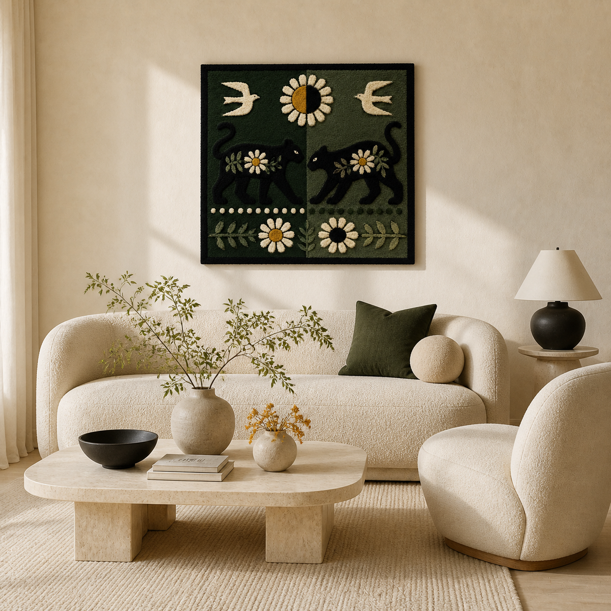 Hewn Earth Midnight Hound Garden wall art featuring a detailed illustration of a hound dog in a lush garden scene.
