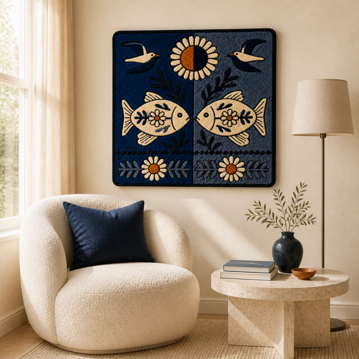 Hewn Earth Moon Fish Talisman wall art featuring a detailed fish motif on a textured background.