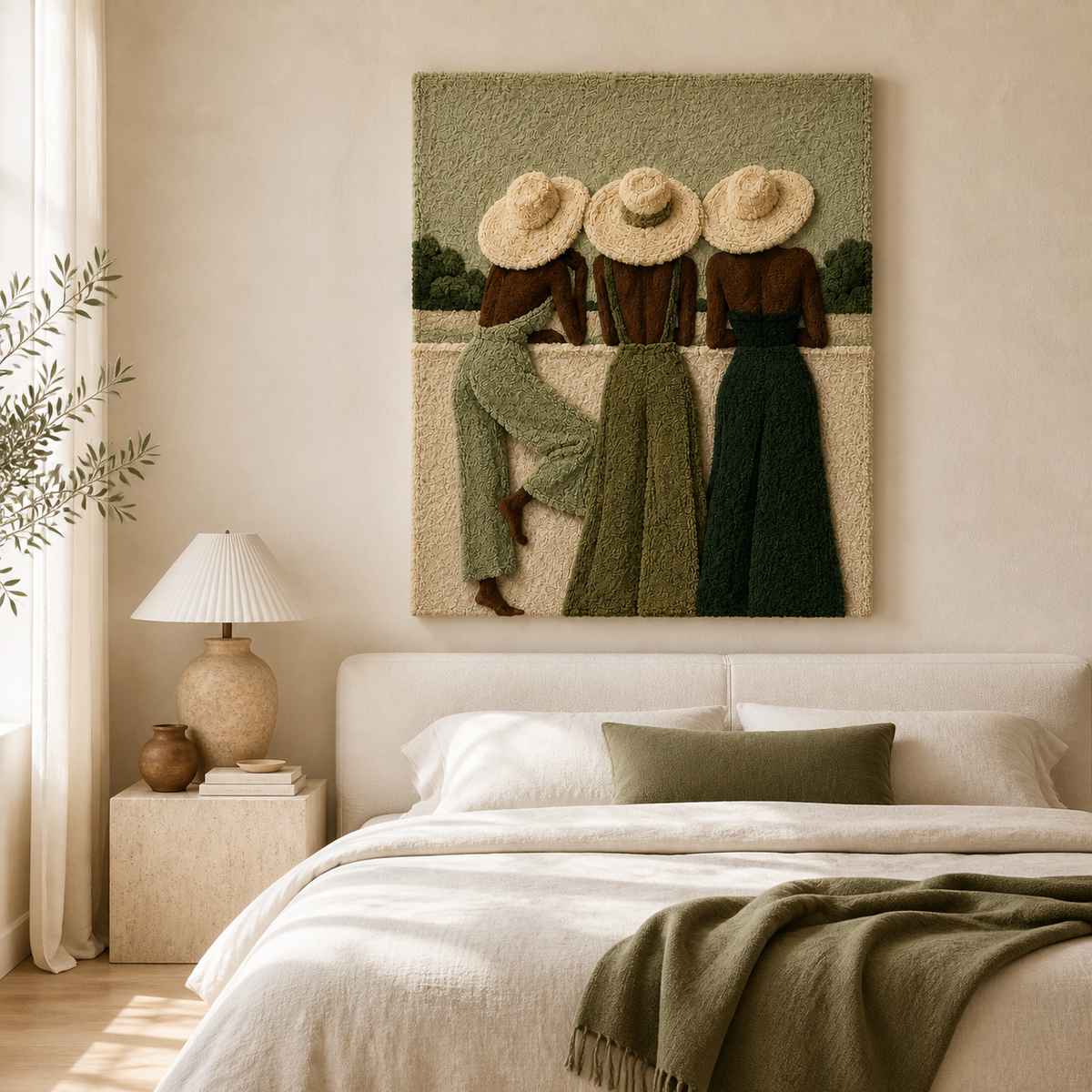 Three Hats at Dusk wall art by Hewn Earth, featuring a serene dusky scene with three hats in warm tones, perfect for rustic decor.