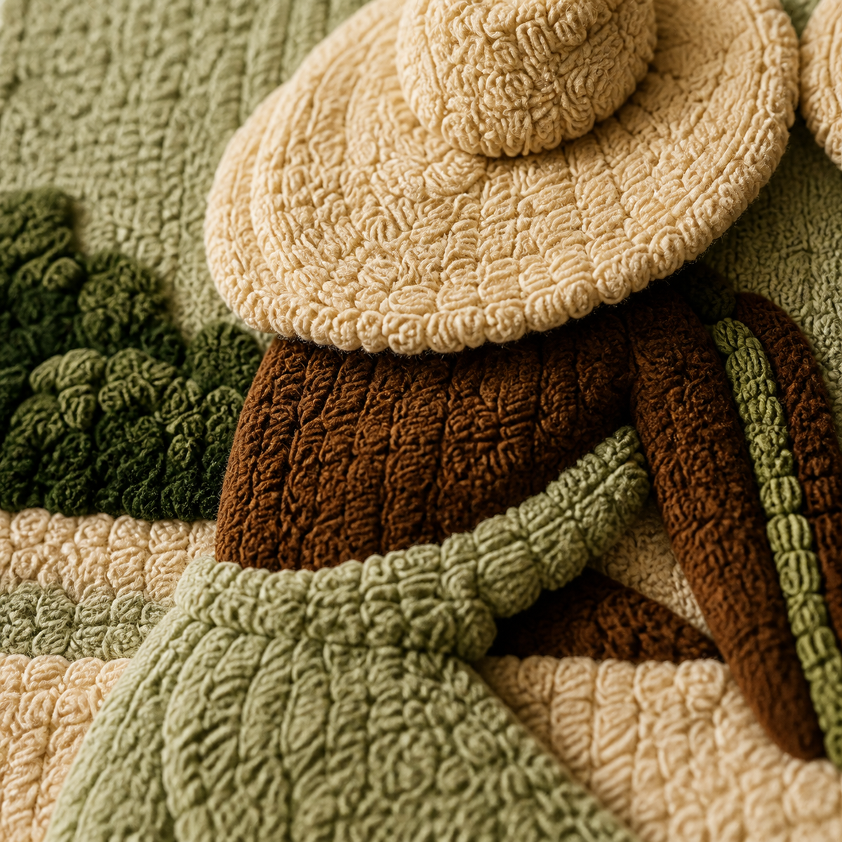 Detailed wall art of three hats at dusk by Hewn Earth, showcasing warm tones and artistic details in a nature-inspired scene.