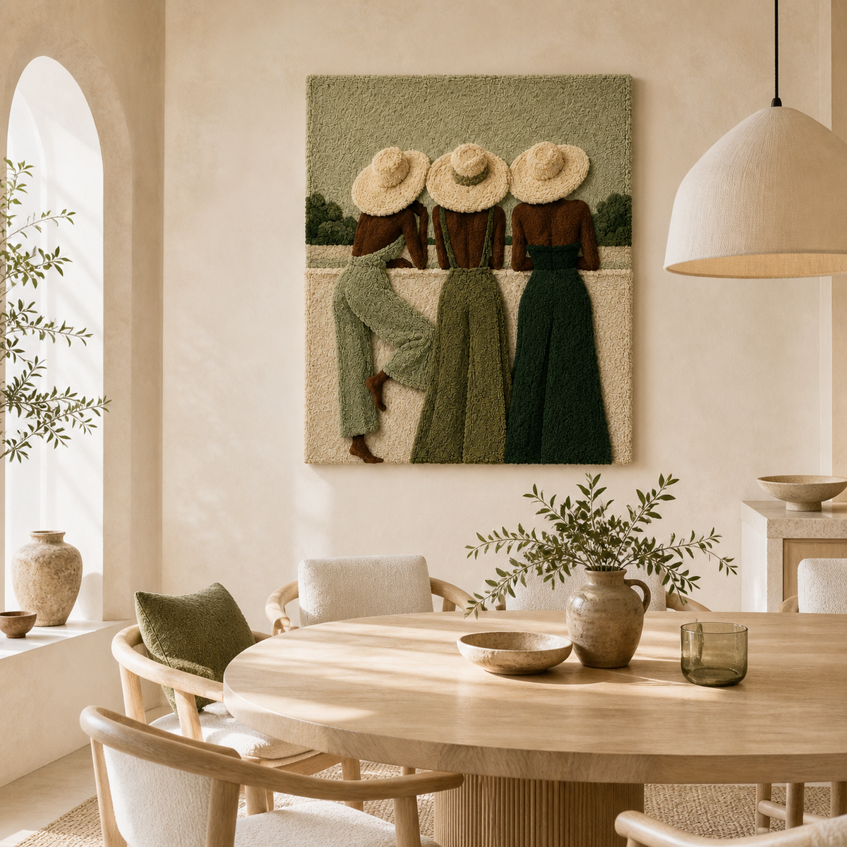 Three Hats at Dusk wall art by Hewn Earth, featuring a serene dusk scene with three hats in warm tones, suitable for home decor.