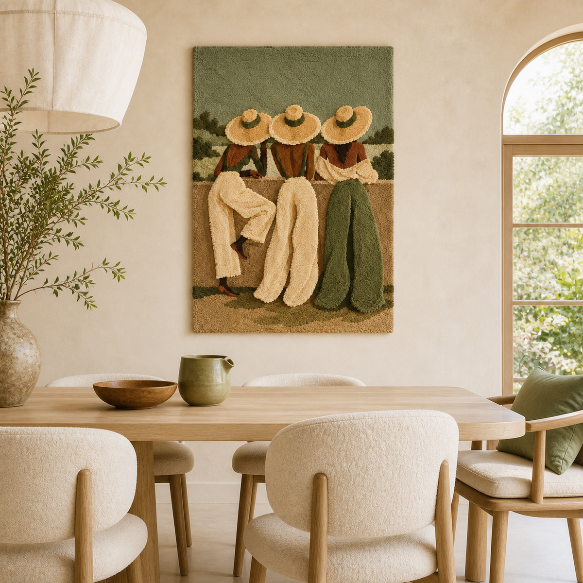 Three sage-colored wall art hats by Hewn Earth, textured and decorative wall decor for a stylish interior.