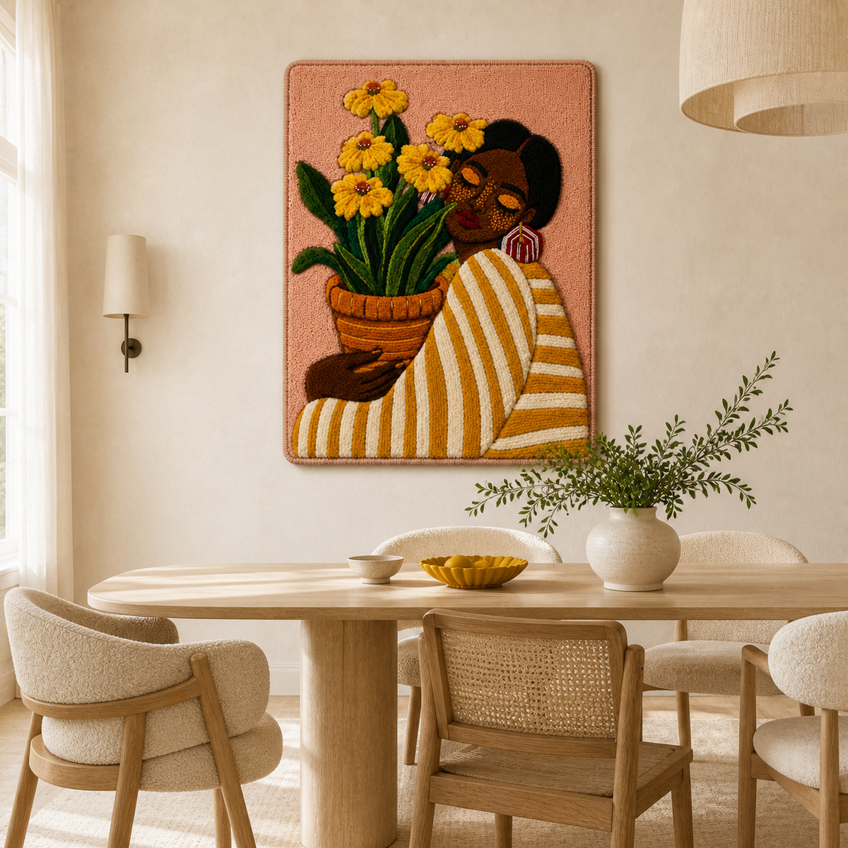 Hewn Earth Marigold Offering wall art featuring vibrant marigold flowers and intricate design, ideal for wall decor.