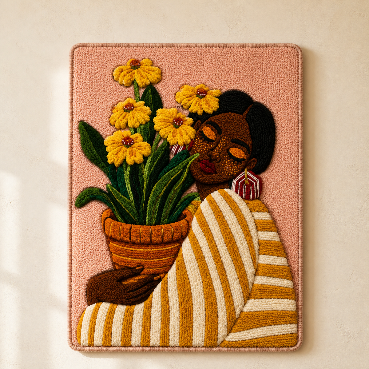 Hewn Earth Marigold Offering wall art featuring a vibrant marigold flower in a natural, artistic wall decor design.