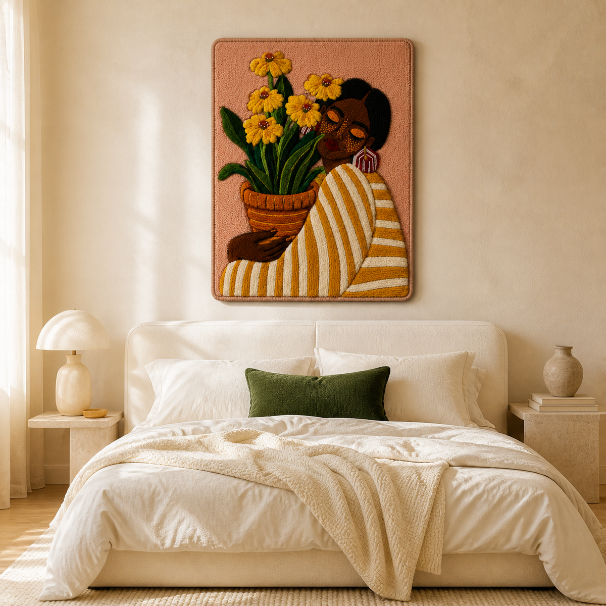 Hewn Earth Marigold Offering wall art featuring vibrant marigold flowers in warm tones, suitable for home decor.