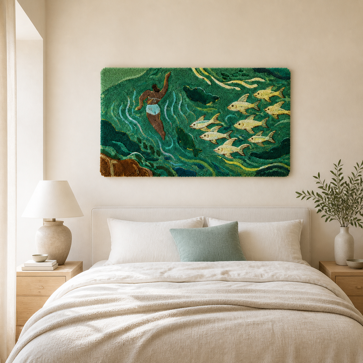 Hewn Earth River of Silver Fish wall art featuring a flowing silver fish design on a neutral background.
