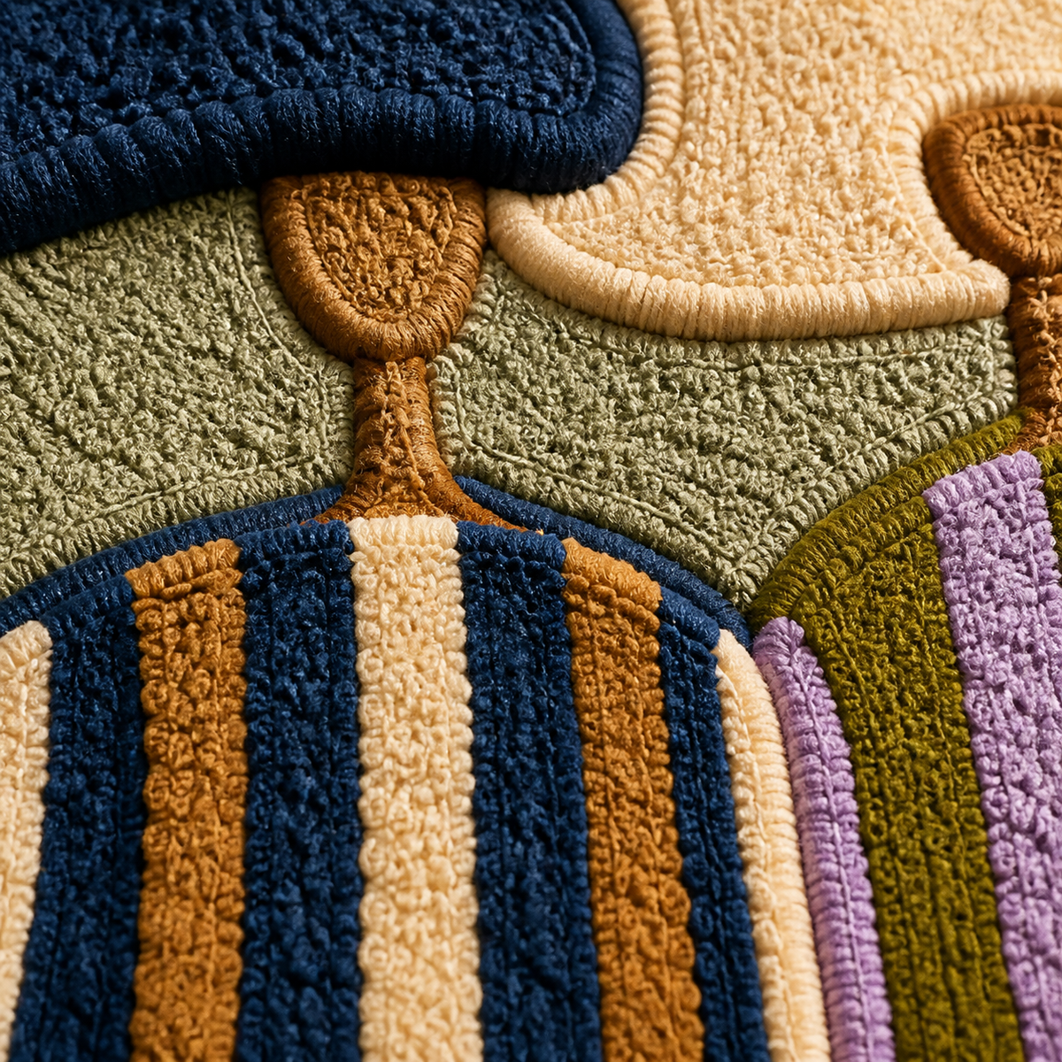 Close-up of Hewn Earth Striped Companions wall art featuring colorful, textured striped patterns on a neutral background.