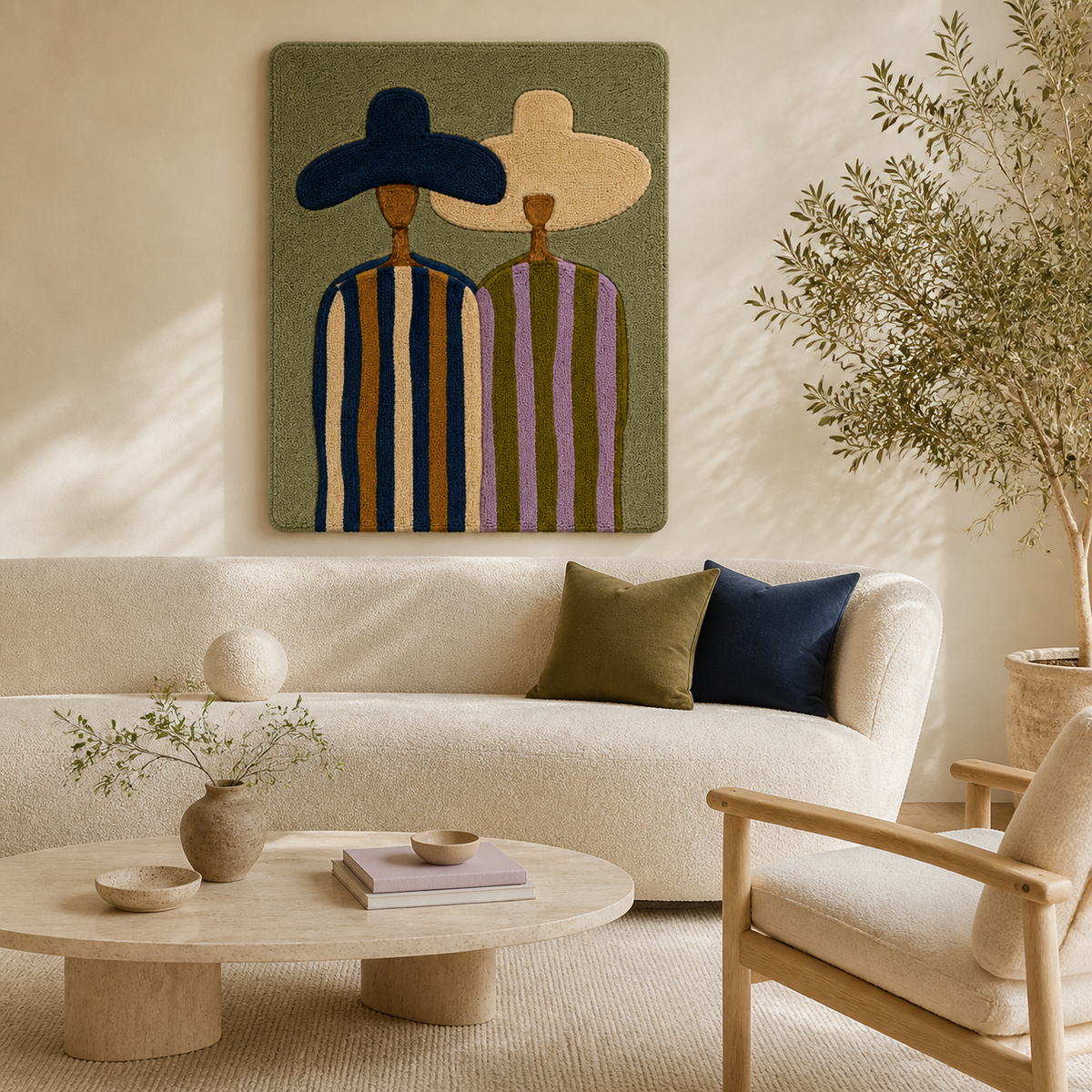 Hewn Earth striped companions wall art featuring colorful, abstract striped patterns on a neutral background.