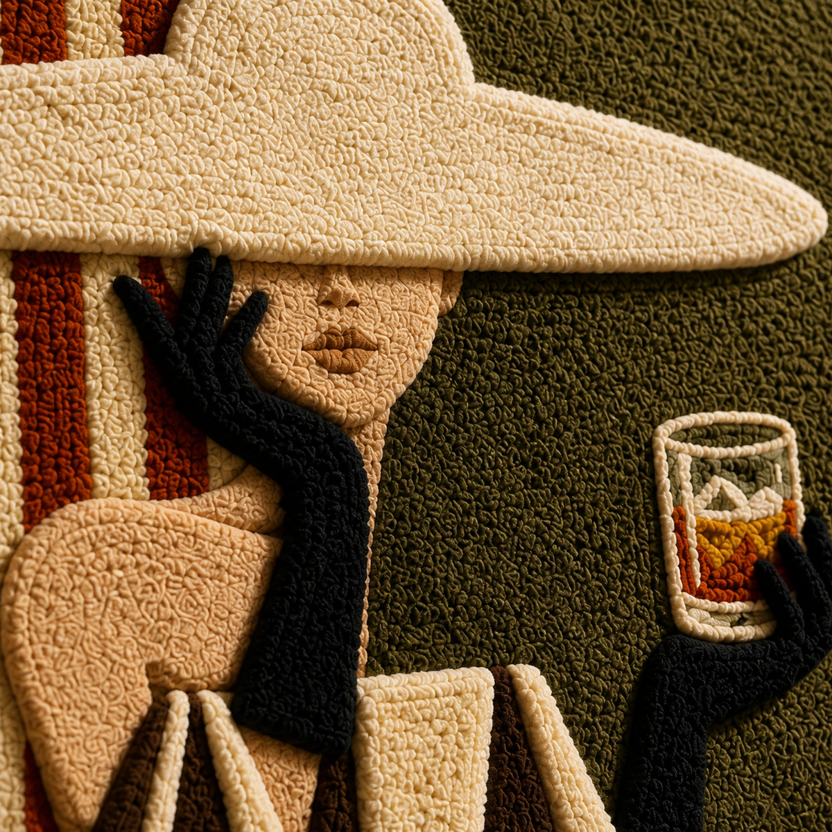 Close-up of Hewn Earth terracotta aperitif wall art with textured, earthy tones and intricate detailing.