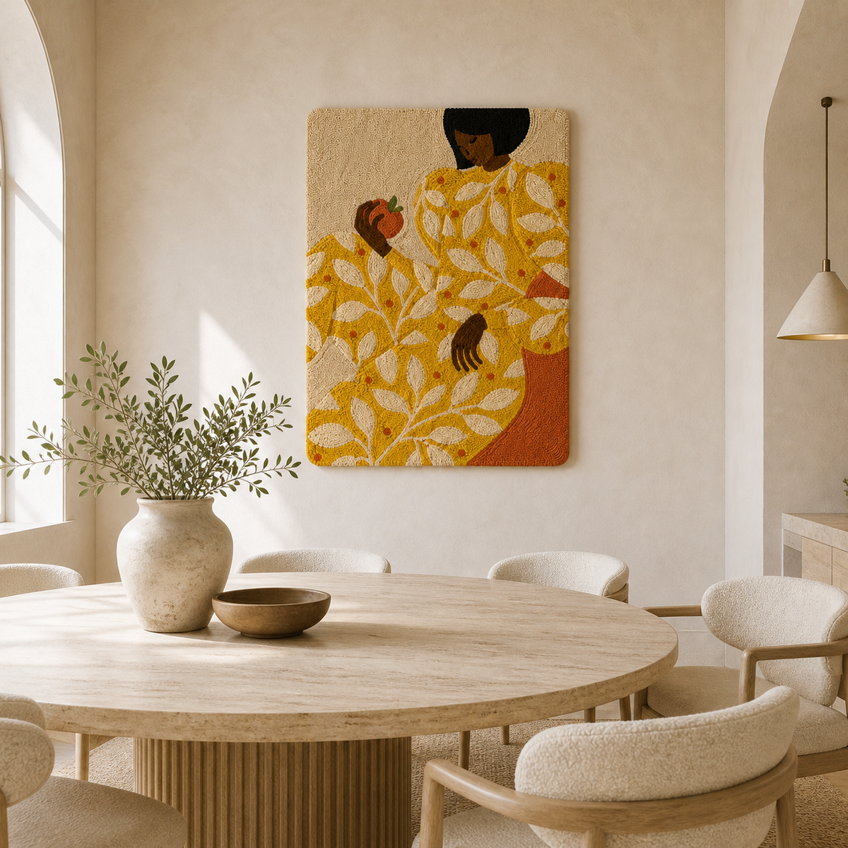 Hewn Earth Golden Leaf Rest wall art featuring a golden leaf design on a neutral background, mounted on a wall.
